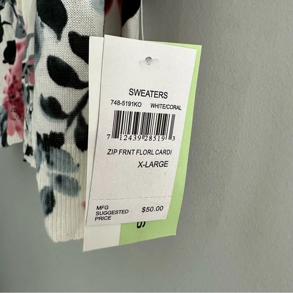 NWT Cathy Daniels Zip Front White Coral Gem Cardigan Sweater - Picture 2 of 6